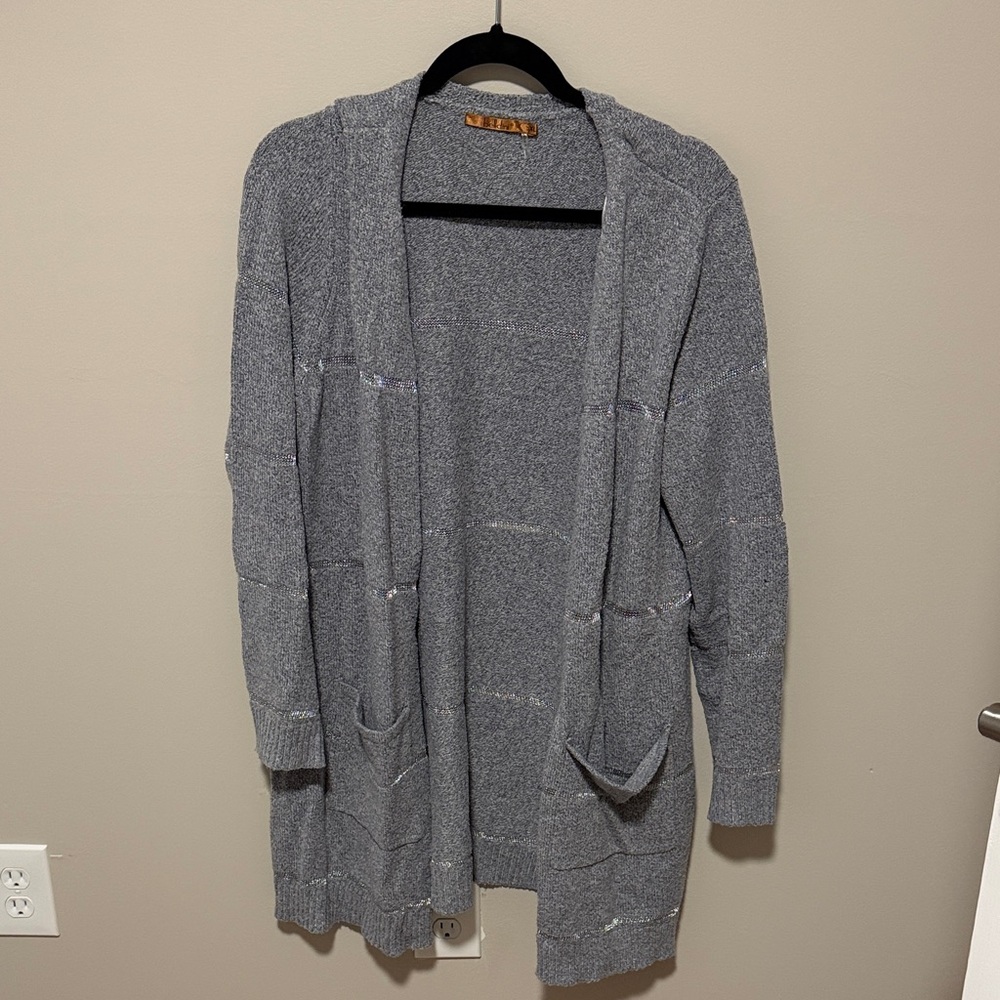 Belldini Heather Gray Open-Front Hooded Cardigan